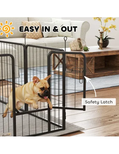 PawHut Eight-Panel Dog Playpen with Door, for Large Dogs, Indoors, Outdoors, 60cm Tall, Black