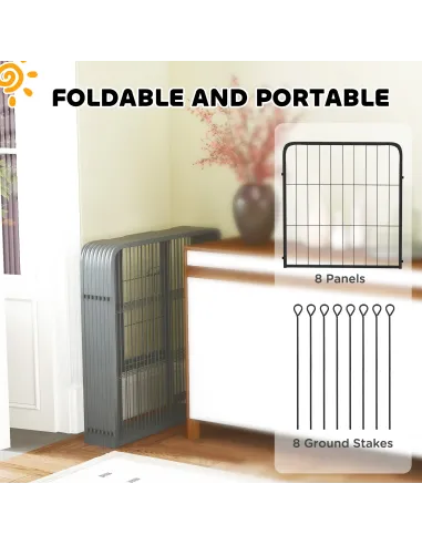 PawHut Eight-Panel Dog Playpen with Door, for Large Dogs, Indoors, Outdoors, 60cm Tall, Black