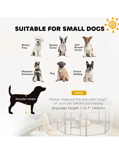 PawHut Eight-Panel Dog Playpen with Door, for Large Dogs, Indoors, Outdoors, 60cm Tall, Black