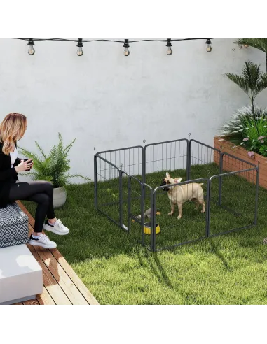 PawHut Eight-Panel Dog Playpen with Door, for Large Dogs, Indoors, Outdoors, 60cm Tall, Black