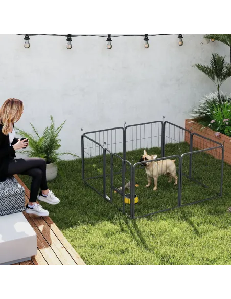 PawHut Eight-Panel Dog Playpen with Door, for Large Dogs, Indoors, Outdoors, 60cm Tall, Black