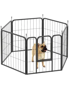 PawHut Six-Panel Dog Playpen with Door, for Small Dogs, Indoors, Outdoors, 60cm Tall, Black