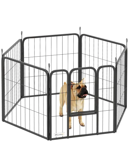 PawHut Six-Panel Dog Playpen with Door, for Small Dogs, Indoors, Outdoors, 60cm Tall, Black