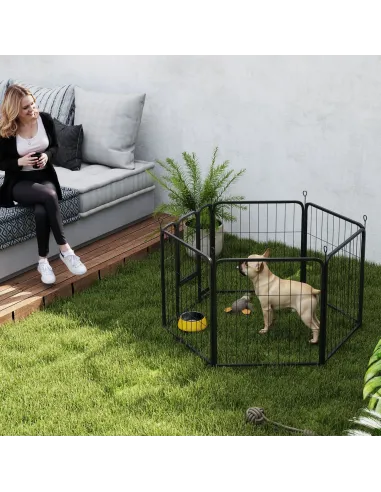 PawHut Six-Panel Dog Playpen with Door, for Small Dogs, Indoors, Outdoors, 60cm Tall, Black