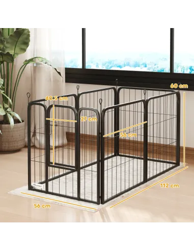 PawHut Six-Panel Dog Playpen with Door, for Small Dogs, Indoors, Outdoors, 60cm Tall, Black