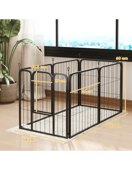 PawHut Six-Panel Dog Playpen with Door, for Small Dogs, Indoors, Outdoors, 60cm Tall, Black