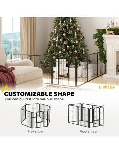 PawHut Six-Panel Dog Playpen with Door, for Small Dogs, Indoors, Outdoors, 60cm Tall, Black