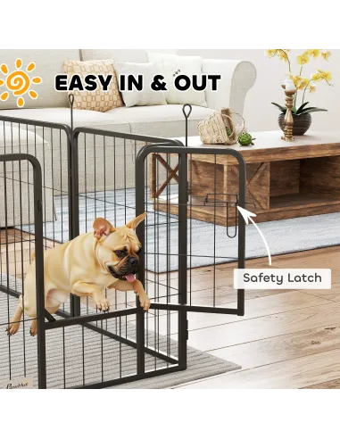 PawHut Six-Panel Dog Playpen with Door, for Small Dogs, Indoors, Outdoors, 60cm Tall, Black