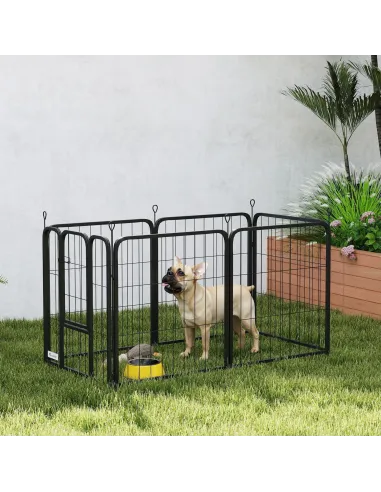 PawHut Six-Panel Dog Playpen with Door, for Small Dogs, Indoors, Outdoors, 60cm Tall, Black