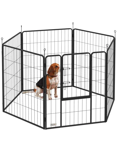 PawHut 6 Panels Dog Playpen, Portable Detachable Puppy Pen with Door, for Large Dogs, 100cm High, Grey