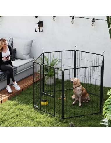 PawHut 6 Panels Dog Playpen, Portable Detachable Puppy Pen with Door, for Large Dogs, 100cm High, Grey
