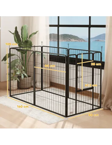 PawHut 6 Panels Dog Playpen, Portable Detachable Puppy Pen with Door, for Large Dogs, 100cm High, Grey