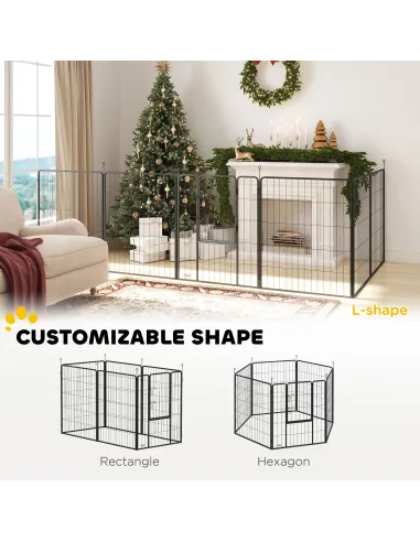 PawHut 6 Panels Dog Playpen, Portable Detachable Puppy Pen with Door, for Large Dogs, 100cm High, Grey