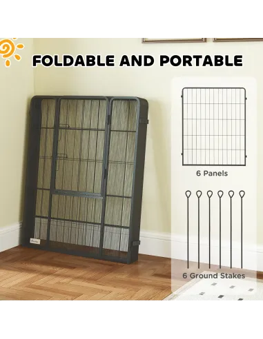 PawHut 6 Panels Dog Playpen, Portable Detachable Puppy Pen with Door, for Large Dogs, 100cm High, Grey