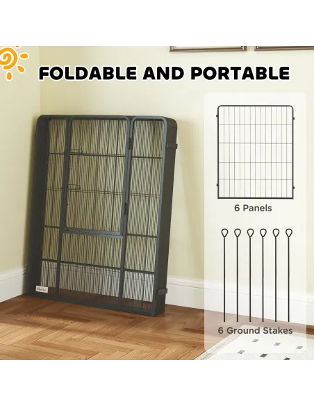 PawHut 6 Panels Dog Playpen, Portable Detachable Puppy Pen with Door, for Large Dogs, 100cm High, Grey