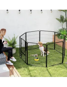 PawHut Eight-Panel Dog Playpen with Door, for Large Dogs, Indoors, Outdoors, 80cm Tall, Black 2
