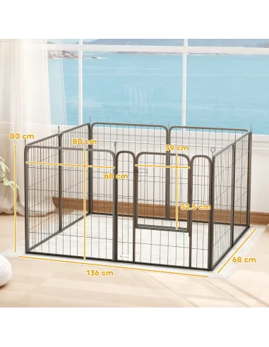 PawHut Eight-Panel Dog Playpen with Door, for Large Dogs, Indoors, Outdoors, 80cm Tall, Black