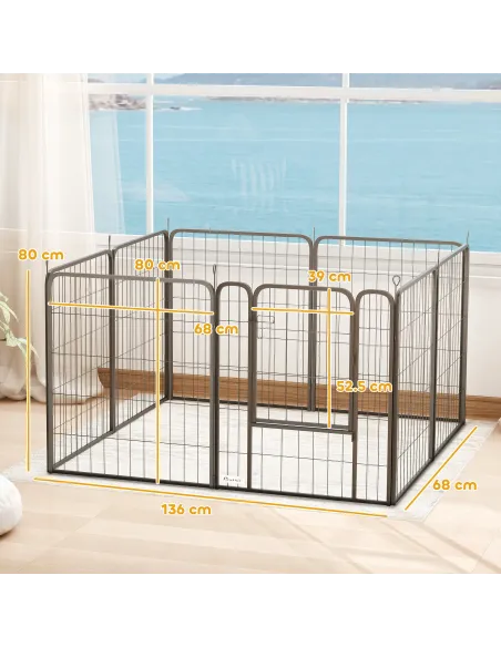 PawHut Eight-Panel Dog Playpen with Door, for Large Dogs, Indoors, Outdoors, 80cm Tall, Black