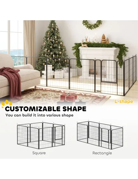 PawHut Eight-Panel Dog Playpen with Door, for Large Dogs, Indoors, Outdoors, 80cm Tall, Black
