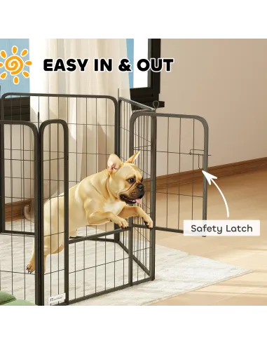 PawHut Eight-Panel Dog Playpen with Door, for Large Dogs, Indoors, Outdoors, 80cm Tall, Black