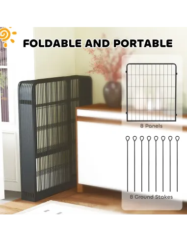 PawHut Eight-Panel Dog Playpen with Door, for Large Dogs, Indoors, Outdoors, 80cm Tall, Black