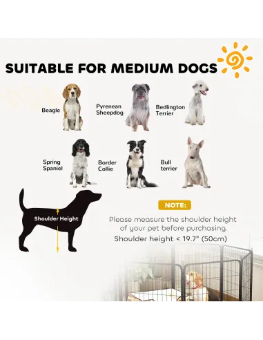 PawHut Eight-Panel Dog Playpen with Door, for Large Dogs, Indoors, Outdoors, 80cm Tall, Black