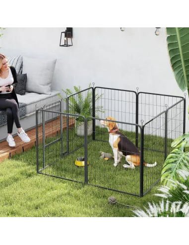 PawHut Eight-Panel Dog Playpen with Door, for Large Dogs, Indoors, Outdoors, 80cm Tall, Black