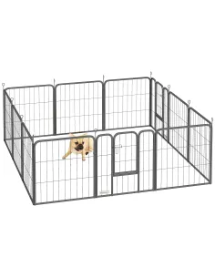 PawHut 12-Panel Solid Dog Playpen with Doors, for Small Dogs, 60cm High, Black