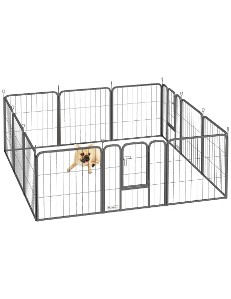 PawHut 12-Panel Solid Dog Playpen with Doors, for Small Dogs, 60cm High, Black