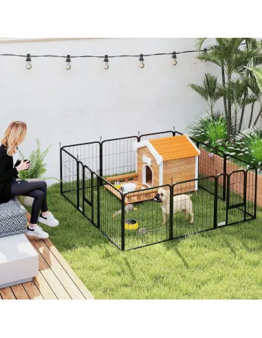 PawHut 12-Panel Solid Dog Playpen with Doors, for Small Dogs, 60cm High, Black