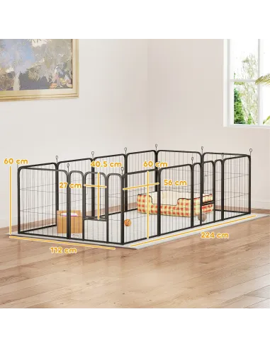 PawHut 12-Panel Solid Dog Playpen with Doors, for Small Dogs, 60cm High, Black