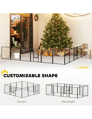 PawHut 12-Panel Solid Dog Playpen with Doors, for Small Dogs, 60cm High, Black