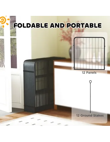 PawHut 12-Panel Solid Dog Playpen with Doors, for Small Dogs, 60cm High, Black