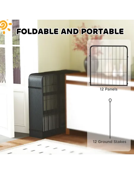PawHut 12-Panel Solid Dog Playpen with Doors, for Small Dogs, 60cm High, Black