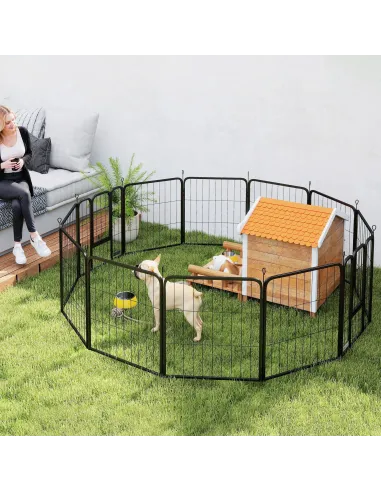 PawHut 12-Panel Solid Dog Playpen with Doors, for Small Dogs, 60cm High, Black