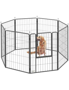 PawHut Eight-Panel Dog Playpen with Door, for Large Dogs, Indoors, Outdoors, 100cm Tall, Black