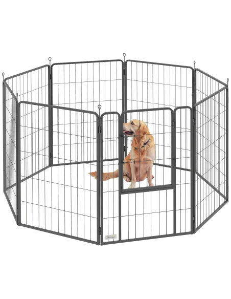 PawHut Eight-Panel Dog Playpen with Door, for Large Dogs, Indoors, Outdoors, 100cm Tall, Black