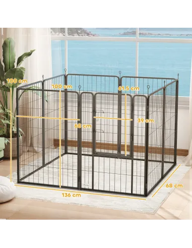 PawHut Eight-Panel Dog Playpen with Door, for Large Dogs, Indoors, Outdoors, 100cm Tall, Black