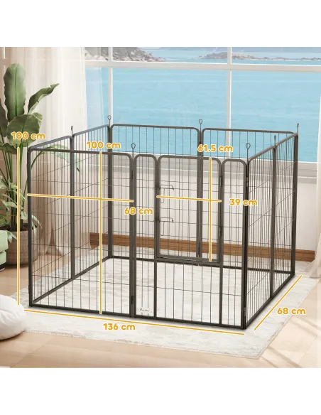 PawHut Eight-Panel Dog Playpen with Door, for Large Dogs, Indoors, Outdoors, 100cm Tall, Black