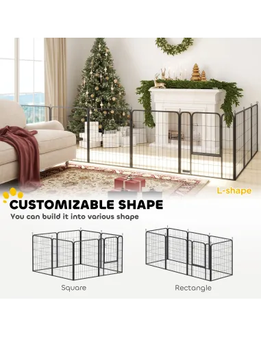 PawHut Eight-Panel Dog Playpen with Door, for Large Dogs, Indoors, Outdoors, 100cm Tall, Black