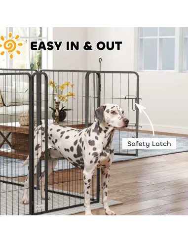 PawHut Eight-Panel Dog Playpen with Door, for Large Dogs, Indoors, Outdoors, 100cm Tall, Black