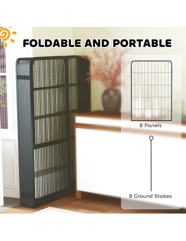 PawHut Eight-Panel Dog Playpen with Door, for Large Dogs, Indoors, Outdoors, 100cm Tall, Black