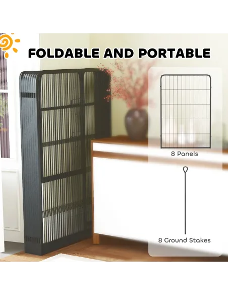 PawHut Eight-Panel Dog Playpen with Door, for Large Dogs, Indoors, Outdoors, 100cm Tall, Black