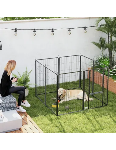 PawHut Eight-Panel Dog Playpen with Door, for Large Dogs, Indoors, Outdoors, 100cm Tall, Black