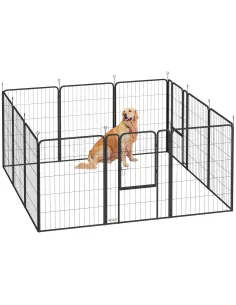 PawHut 12-Panel Solid Dog Playpen with Doors, for Large Dogs, 100cm Tall, Black
