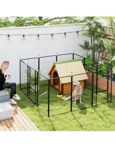 PawHut 12-Panel Solid Dog Playpen with Doors, for Large Dogs, 100cm Tall, Black