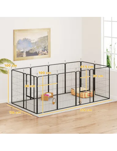 PawHut 12-Panel Solid Dog Playpen with Doors, for Large Dogs, 100cm Tall, Black