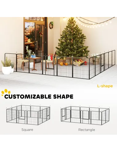 PawHut 12-Panel Solid Dog Playpen with Doors, for Large Dogs, 100cm Tall, Black