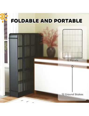 PawHut 12-Panel Solid Dog Playpen with Doors, for Large Dogs, 100cm Tall, Black