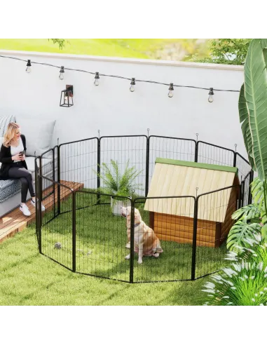 PawHut 12-Panel Solid Dog Playpen with Doors, for Large Dogs, 100cm Tall, Black